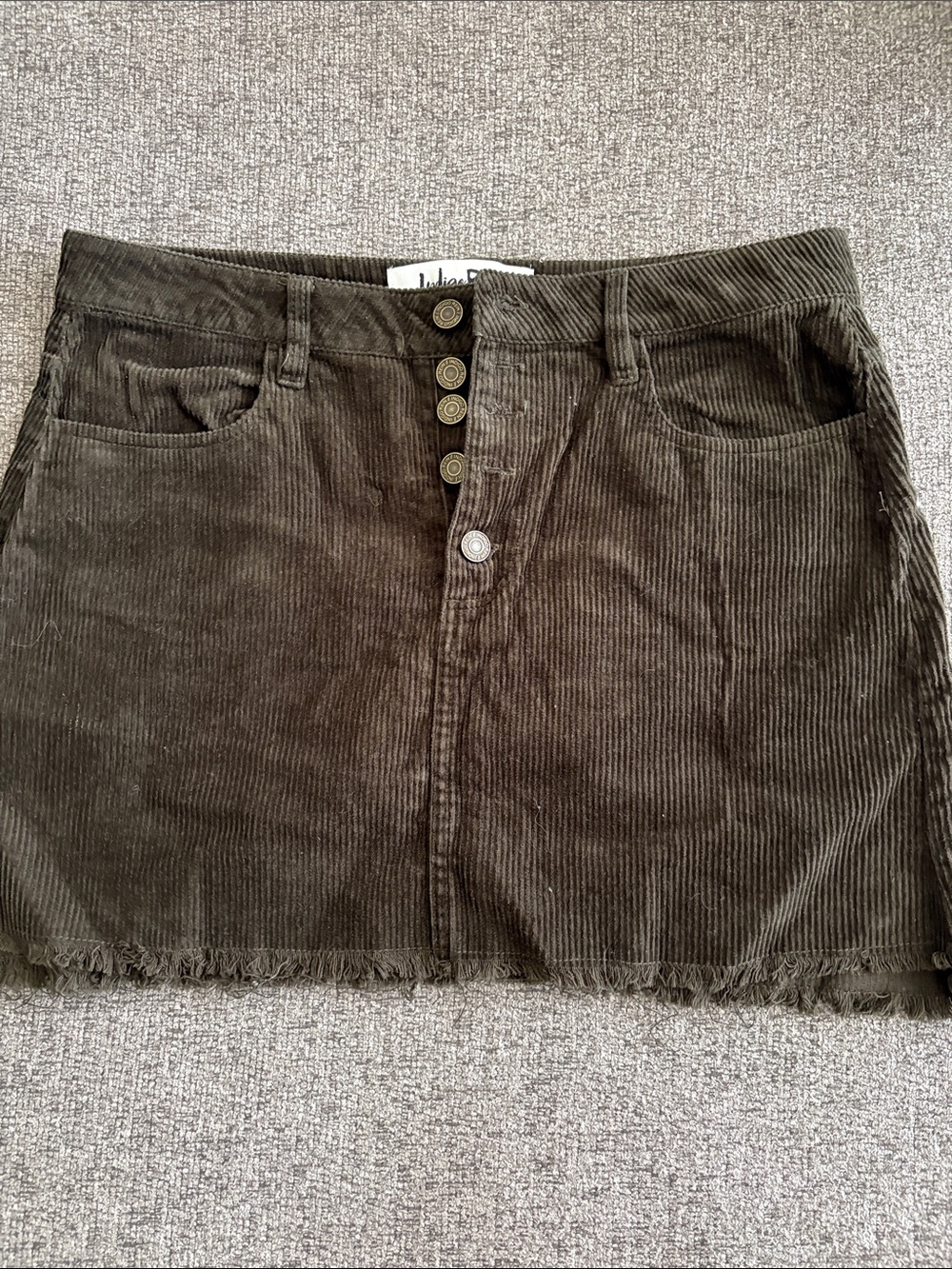 Indigo Rein Olive Corduroy Button-Front Mini Skirt